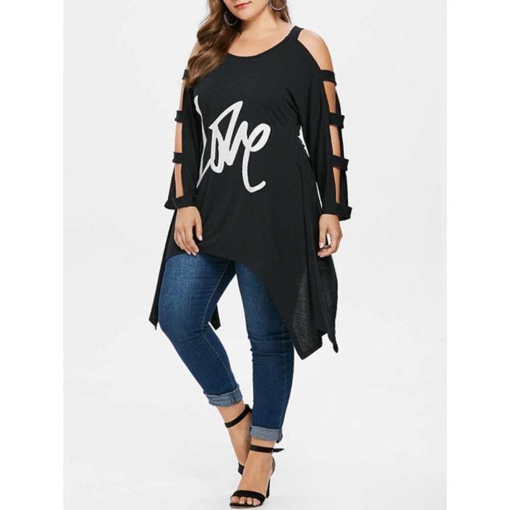Rosegal | Long-sleeve Love top with cutouts | 2X